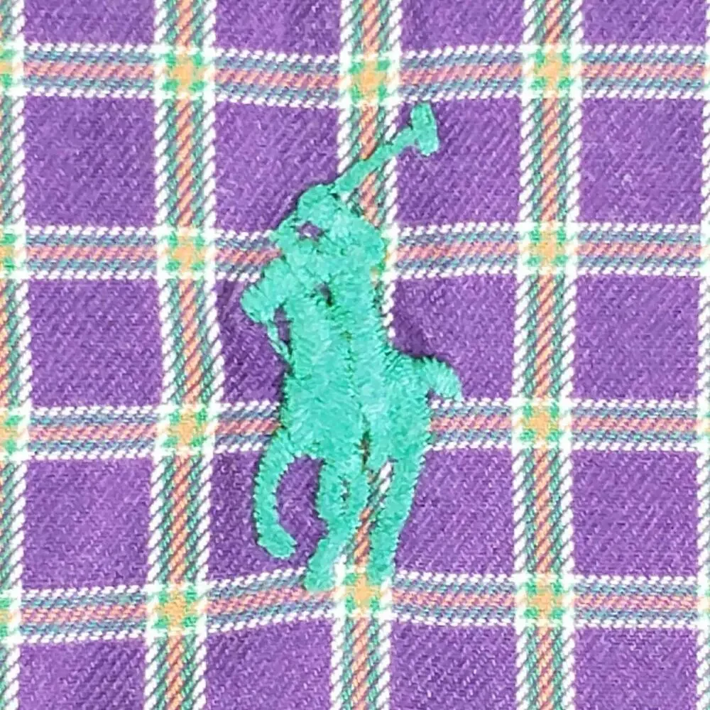 Polo Ralph Lauren Shirt Oxford Button Down Purple Plaid LS Size Large L